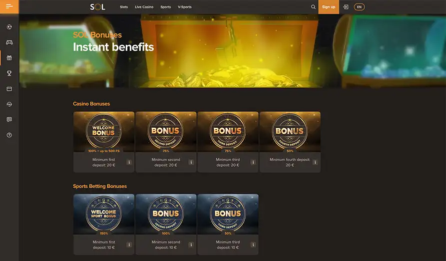 Sol Crypto Casino bonuses Landscape screenshot image #1 for Sol Crypto Casino