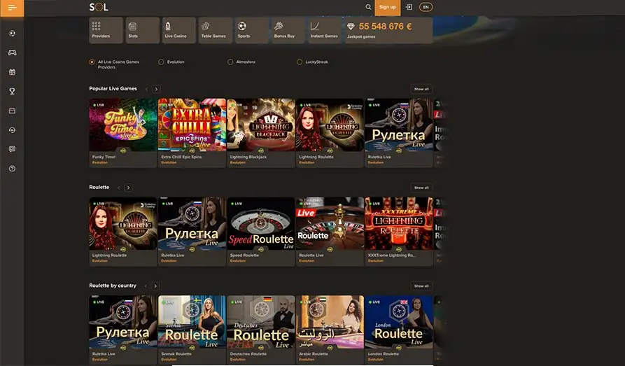 Sol Crypto Casino live casino Screenshot image #2 for Sol Crypto Casino