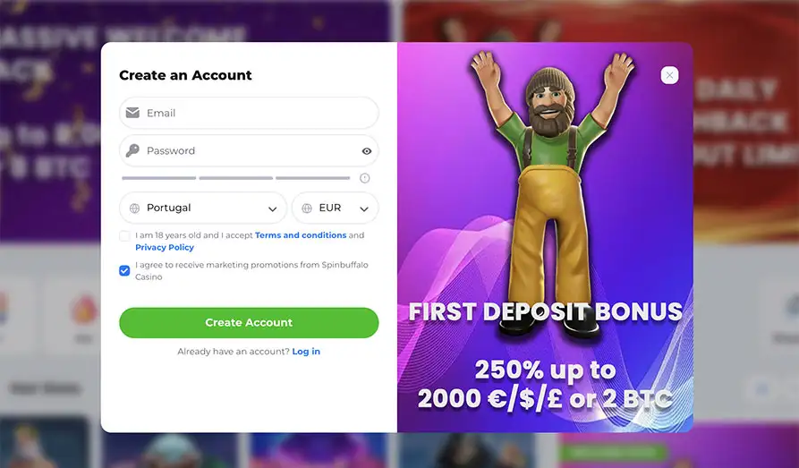 Spin Buffalo Casino - No KYC Required KYC Landscape screenshot image for Spin Buffalo