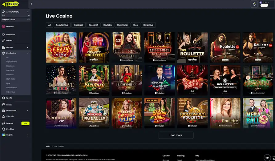 Starzino Live Casino Landscape screenshot image #1 for Starzino