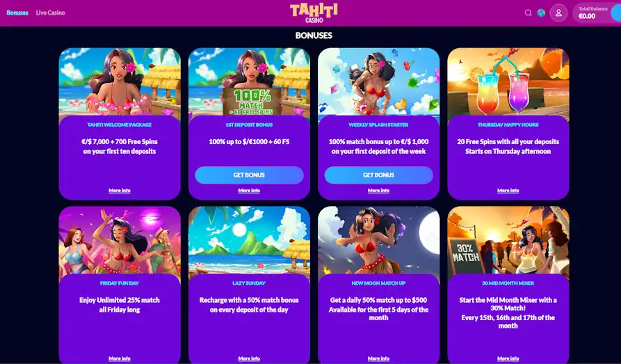 Tahiti Casino Bonuses Screenshot image #2 for Tahiti Casino