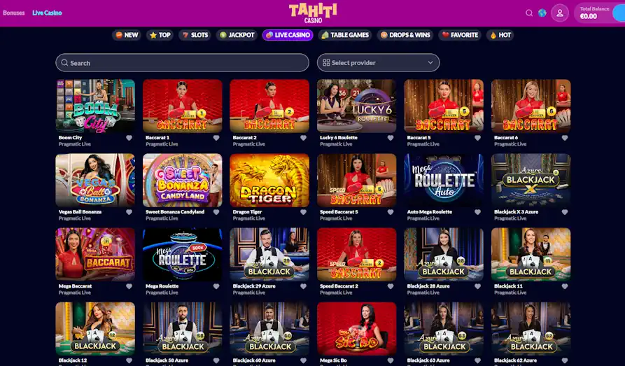 Tahiti Live Casino Landscape screenshot image #1 for Tahiti Casino