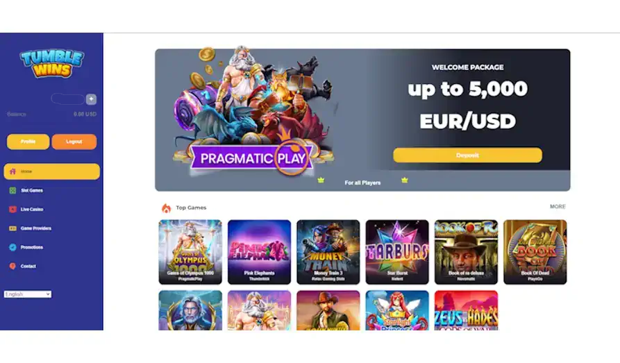 - Main screenshot image for Tumble Wins Casino