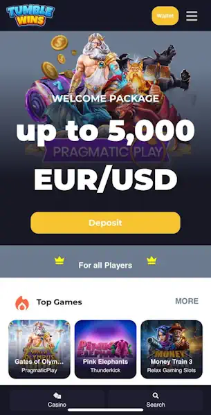 Tumble Wins Casino mobile screenshot #1 Mobile Screenshot image #1 for Tumble Wins Casino