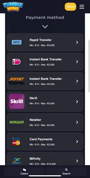 Tumble Wins Casino mobile screenshot #2 Mobile Screenshot image #2 for Tumble Wins Casino