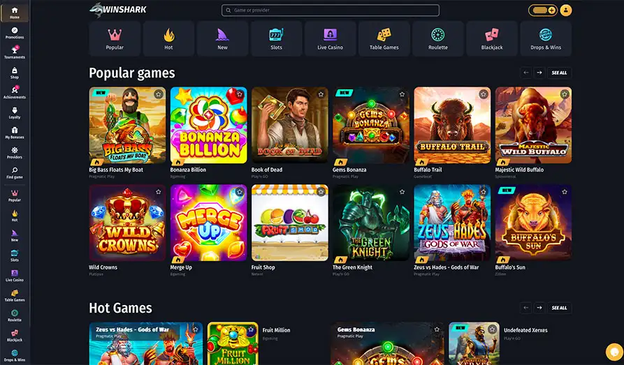 Win Shark Casino Startpage Main screenshot image for Win Shark Casino