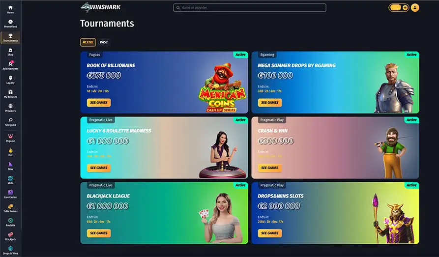 Discover Win Shark Casino Tournaments Screenshot image #2 for Win Shark Casino