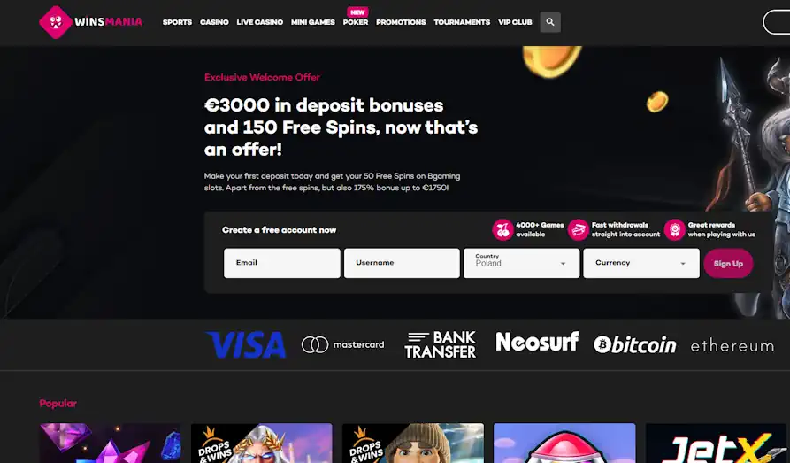 Read review of Wins Mania Casino