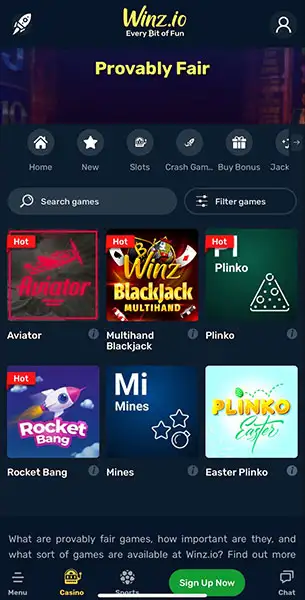 Winz Casino mobile screenshot #2 Mobile Screenshot image #2 for Winz Casino