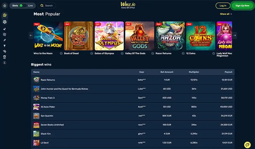 Winz Casino Recent Winners Screenshot image #2 for Winz Casino