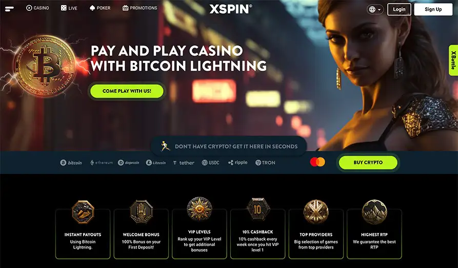 XSpin Casino Startpage Main screenshot image for XSpin Casino