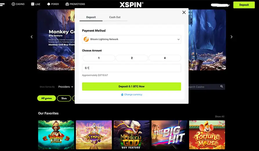 XSpin Casino Deposits Screenshot image #3 for XSpin Casino