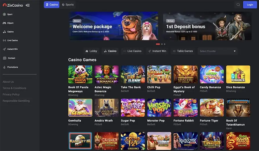 Zix Casino Startpage Main screenshot image for Zix Casino